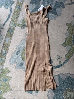 Abercrombie & Fitch Ribbed Tan Midi Dress NWT